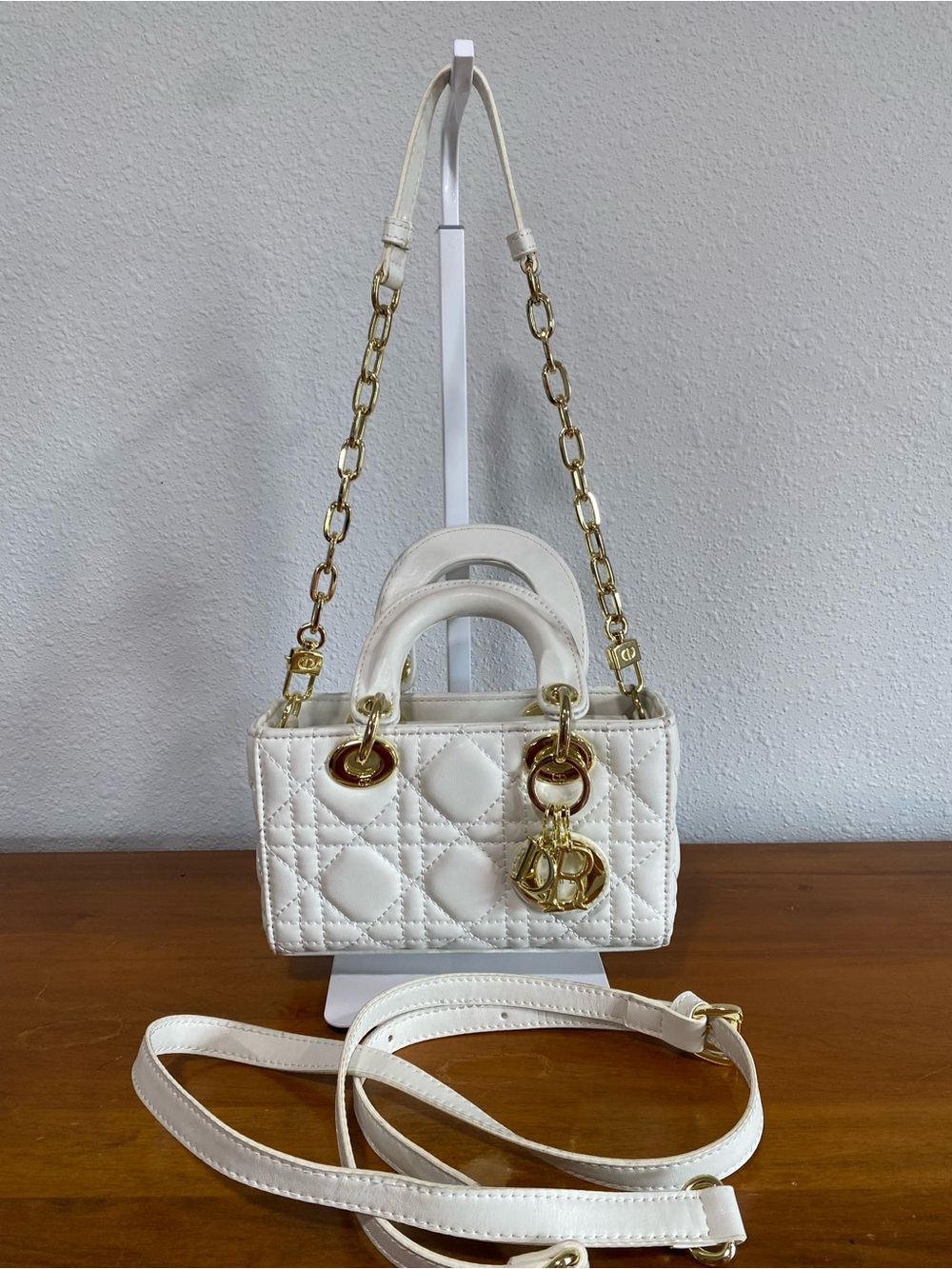 White Quilted Women's Shoulder Bag with Gold Hardware